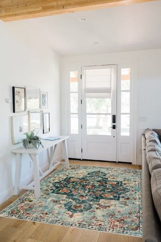 Lahome Boho Medallion Area Rug - 5x7 Large Soft Bedroom Rug Washable Dining Room Rug Printed Living Room Mat, Turkish Vintage Non-Slip Indoor Carpet for Apartment Entry Way Playroom Office, Teal in White Scandinavian Entryway