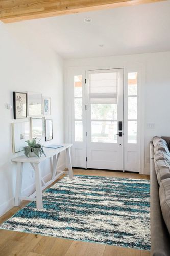 Rugshop Contemporary Abstract Design Plush Shag Area Rug 5' x 7' Turquoise in White Scandinavian Entryway