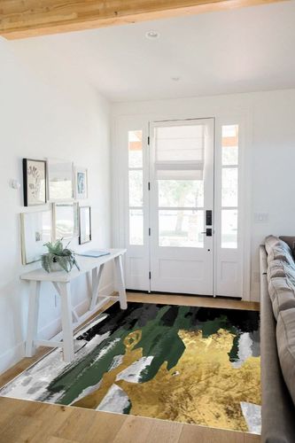 GJCC Modern Stylish Area Rug,Luxury Emerald Green Gold Gray Rug for Living Room Bedroom,Home Decoration Non-Slip Carpet,Machine Washable,150x200cm(59x79inch) in White Scandinavian Entryway