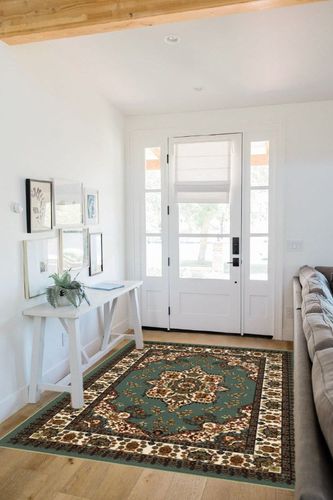 Antep Rugs Alfombras Oriental Traditional 5x7 Non-Skid (Non-Slip) Low Profile Pile Rubber Backing Indoor Area Rugs (Green, 5' x 7') in White Scandinavian Entryway