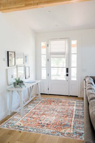 Bloom Rugs Washable Non-Slip 5' x 7' Rug - Orange/Blue Traditional Area Rug for Living Room, Bedroom, Dining Room, and Kitchen - Exact Size: 5' x 7' in White Scandinavian Entryway