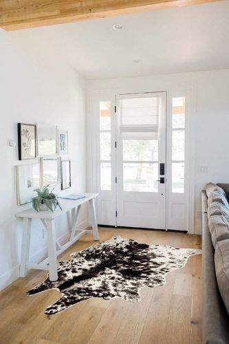 MustMat Faux Cowhide Rug Black and White Cow Print Area Rug Large Animal Hide Carpet Western Decor 5.2ft x 6.6ft in White Scandinavian Entryway