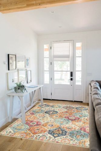 Lahome Moroccan Trellis Area Rug, 5x7 Washable Living Room Rug Indoor Non-Slip, Large Oriental Accent Throw Rug for Kitchen Entryway Bathroom Bedroom Office Carpet (Cream, 5x7ft) in White Scandinavian Entryway