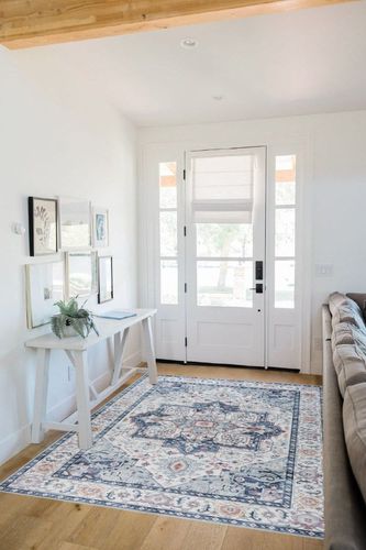 Gertmenian Boho Area Rug, 5x7 Standard, Home Decor for Entryway, Bedroom, Living Room, Office, Kitchen, Non Slip, Soft, Low-Pile, Printed Indoor Accent Rugs, Center Medallion, Zeno Blue, 25044 in White Scandinavian Entryway