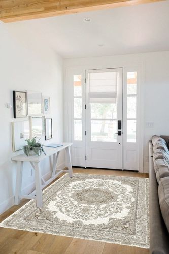 Area Rug Living Room Rugs: 5x7 Washable Boho Carpet for Bedroom Under Dining Table Large Farmhouse Floral Distressed Indoor Non Slip Decor Home Office Nursery - Beige in White Scandinavian Entryway