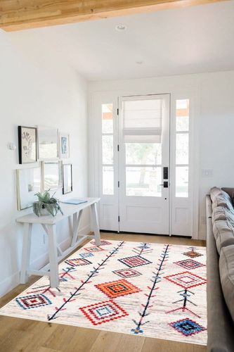 Seavish Large Area Rug 5x7 White Washable Area Rug for Living Room Modern Farmhouse Area Rug Low Pile Non-Shedding Indoor Tribal Design Carpet Rugs for Bedroom Kids Room Nursery Playroom in White Scandinavian Entryway