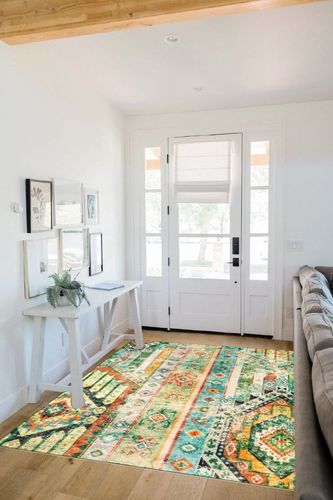 Wonnitar Boho Tribal 5x7 Rug,Washable Ultra-Thin Green Bedroom Area Rug,Southwestern Non-Shedding Large Living Room Mat,Non-Slip Stain Resistant Throw Carpet for Dining Room Nursery Dorm in White Scandinavian Entryway