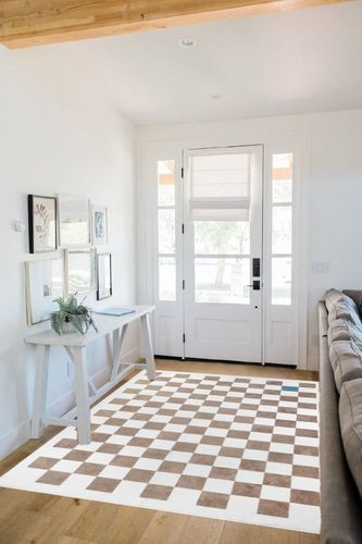 Wonnitar Checkered Washable Area Rug 5x7,Modern Large Rugs for Bedroom,Non-Shedding Soft Living Room Throw Mat,Geometric Checkerboard Floor Carpet for Dorm Bedroom Playroom,Khaki in White Scandinavian Entryway