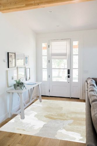 Eroyat Modern Indoor Thin Area Rug,5x7 Feet Large Living Room Bedroom Rug,Light Luxury Entryway Kitchen Rug,Non-Slip Non-Shedding Low Pile Easy Clean Home Decor,Beige in White Scandinavian Entryway