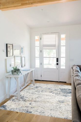 Area Rug Living Room Rugs - 5x7 Abstract Large Soft Indoor Washable Rug Neutral Modern Low Pile Carpet for Bedroom Dining Room Farmhouse Home Office - Beige Blue in White Scandinavian Entryway