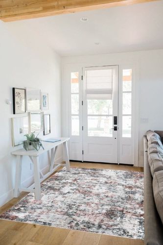 Miukiki 5x7 Area Rugs, Modern Abstract Rug with Anti Slip Backing, Stain Resistant Washable Rugs for Living Room, Non-Shedding Machine Washable Area Rug (Red/Grey, 5'x7') in White Scandinavian Entryway