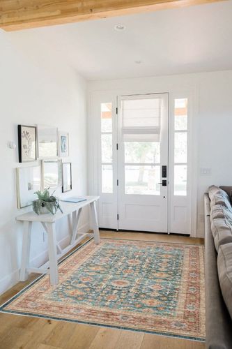 5x7 Area Rug Living Room Rugs: Machine Washable Large Carpet for Bedroom Boho Floral Print Distressed with Non-Slip Backing Stain Resistant Large Rugs for Dining Room Home Decor (Gold Multi 5'x7') in White Scandinavian Entryway
