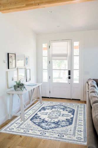 Zacoo Washable Rug 5x7 Area Rugs Boho Rug Vintage Area Rugs for Living Room Bedroom Dining Room Distressed Non Slip Rugs Carpet Non Shedding Oriental Rug, Blue in White Scandinavian Entryway