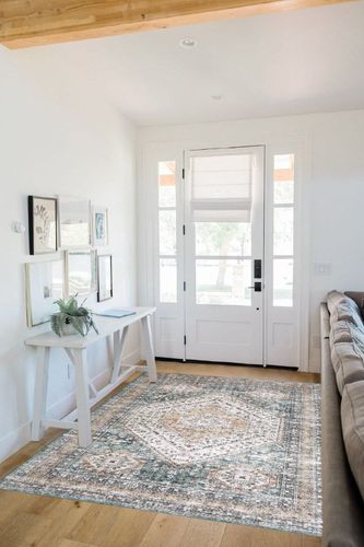 RUGSREAL Machine Washable Area Rug 5x7 Vintage Washable Area Rug Vintage Floral Non-Slip Low Pile Lightweight Oriental Accent Medallion Throw Carpet for Living Room Bedroom Dining Room in White Scandinavian Entryway