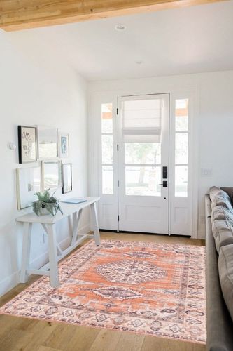 vivorug Washable Rug, Ultra Soft Area Rug 5x7, Non Slip Boho Rug Foldable, Stain Resistant Rugs for Living Room, Persian Tribal Medallion (Orange, 5'x7') in White Scandinavian Entryway