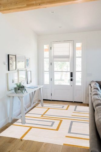 Well Woven Good Vibes Fiona Gold Modern Geometric Lines 5'3" x 7'3" 3D Texture Area Rug, 5 ft 3 in x 7 ft 3 in White Scandinavian Entryway