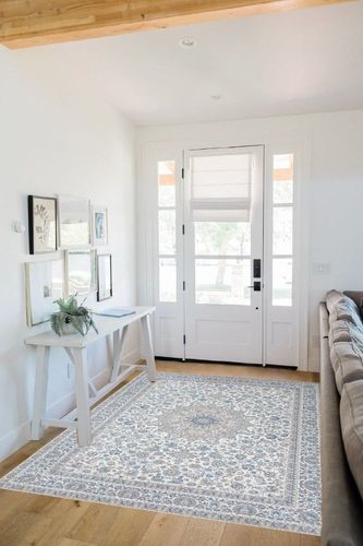 Area Rug Living Room Rugs: 5x7 Large Machine Washable Non Slip Thin Carpet Soft Indoor Luxury Floral Distressed Carpets for Under Dining Table Farmhouse Bedroom Nursery Home Office Multi in White Scandinavian Entryway