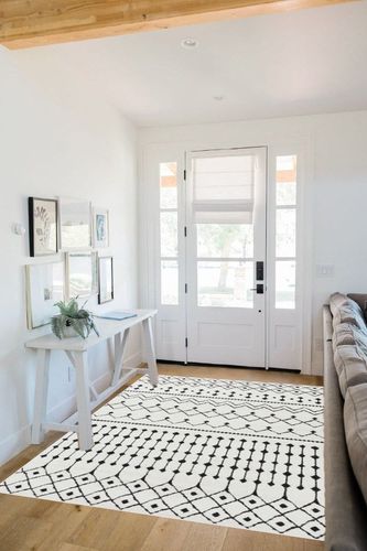 Hauteloom Ringwood 5' 3" x 7' 3" Moroccan Farmhouse Shag - Black, Charcoal, White Bohemian Area Rug - Rectangle - Polypropylene and Polyester Blend in White Scandinavian Entryway