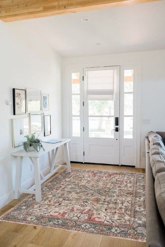 Bolinas Traditional Oriental Living Room Area Rug - Bohemian Vintage Look - Persian Boho Style - Contemporary Abstract Farmhouse Carpet - Multicolor, Beige, Red, Green - 5'3" x 7'3" in White Scandinavian Entryway