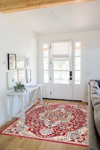 Gertmenian 19159 Boho Abstract Rug VI Modern Living Room Kitchen Bohemian Area Carpet, 5x7 Standard, Red Ivory Medallion Distressed Vintage in White Scandinavian Entryway