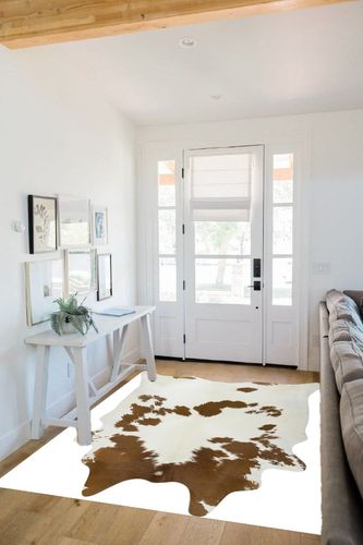 Brown & White Cowhide Area Rug Natural Premium Quality Cow Skin Hair On Leather Rug for Bedroom Décor 5ft x 7ft (60Inch x 84Inch, 152.4CM x 213.36CM) XX-Large in White Scandinavian Entryway