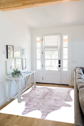 Natural Scotland Cowhide Area Rugs for Living Room and Bedroom | Handmade 100% Cow Rug with Low Pile | Shed-Resistant Home and Office Rug, Pink & Silver, 6 ft x 7 ft in White Scandinavian Entryway