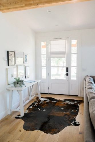 Appaloosa Cowhides Natural Cowhide Rug - Tricolor Cowhide Area Rug for Bedroom & Living Room - Luxury Cowhides Modern Accent Rug - Genuine Leather with Real Animal Fur, Dark, 5 x 7 Feet in White Scandinavian Entryway