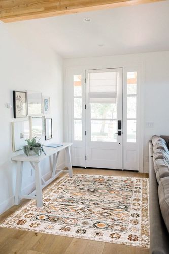 Wonnitar Bohemian Ultra-Thin 5x7 Rug,Washable Boho Living Room Area Rug,Large Moroccan Trellis Rug for Bedroom,Non-Slip Non-Shedding Vintage Tribal Geometric Floor Carpet for Kitchen Closet Dorm in White Scandinavian Entryway