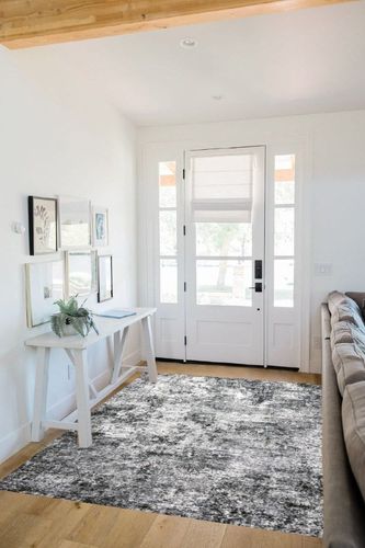 Area Rug Living Room Rugs - 5x7 Large Soft Indoor Neutral Modern Abstract Low Pile Washable Rug Carpet for Bedroom Dining Room Farmhouse Home Office - Grey in White Scandinavian Entryway