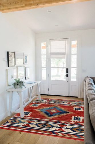 Well Woven Tulsa Lea Crimson Traditional Southwestern Tribal 5'3" x 7'3" Area Rug in White Scandinavian Entryway