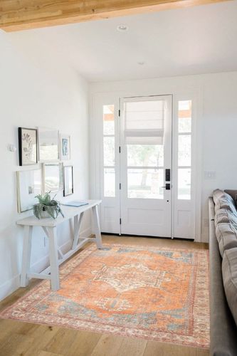 GLN Rugs Stain Resistant Machine Washable Area Rug - Vintage Boho Distressed Aesthetic - Non-Slip Backing - Indoor Floor Home Decor for Bedroom Kitchen Living & Dining Room (5' x 7') in White Scandinavian Entryway