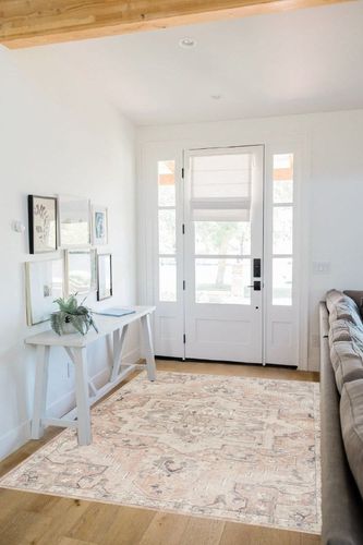 Becki Owens x Surya Elle Medallion Area Rug , 5'3" x 7', Taupe in White Scandinavian Entryway