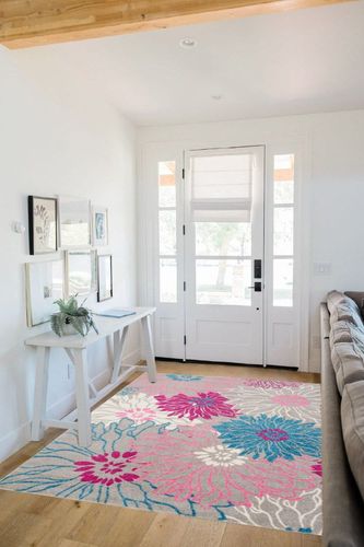 Nourison Passion Grey 5'3" x 7'3" Area-Rug, Floral, Farmhouse, Easy-Cleaning, Non Shedding, Bed Room, Living Room, Dining Room, Kitchen, (5' x 7') in White Scandinavian Entryway