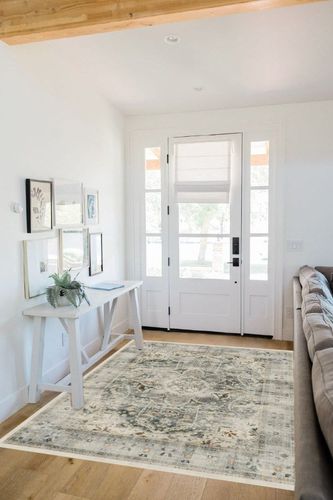 RUGGABLE Sarrah - Machine Washable Rug - Elegant Room Decor and Vintage Area Rug Perfect for Living Room Bedroom Kitchen - Stain & Water Resistant - Pet & Child Friendly - Sage 5'x7' (Standard Pad) in White Scandinavian Entryway