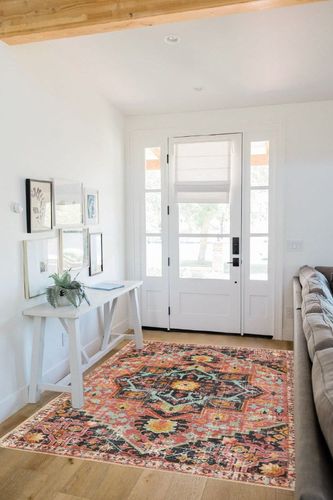 Lahome Boho Medallion Area Rug - 5x7 Pink Rugs for Bedroom Girls Washable Large Rug for Living Room, Vintage Printed Non Slip Soft Indoor for Dining Room Dressing Room Basement, Hot Pink in White Scandinavian Entryway