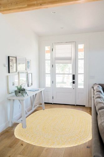 Super Area Rugs Farmhouse Braided Rug Cotton Kitchen Reversible Carpet, Yellow & White, 5' x 7' Oval in White Scandinavian Entryway
