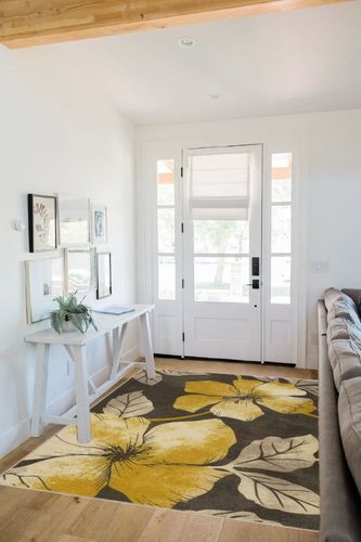 CAMILSON Solana Modern Floral 5x7 Area Rugs Non-Skid (Non-Slip) Rubber Backing Yellow - Brown Flowers Indoor Rug (5 x 7, Yellow Brown) in White Scandinavian Entryway