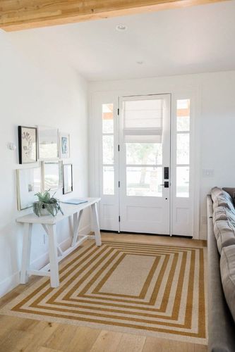 Lahome Washable Easy Jute Rug 5x7, Farmhouse Rugs for Living Room Modern Geometric Yellow Indoor Outdoor Rugs, Contemporary Non Slip Dining Mat Floor Carpet for Office Picnic in White Scandinavian Entryway
