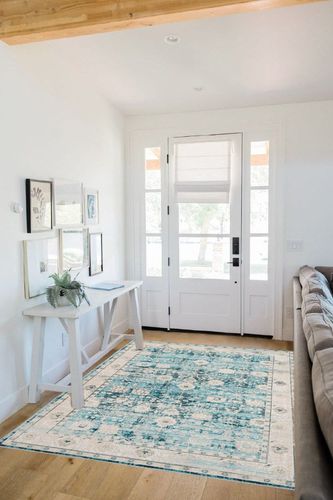 Syalife Washable Rug Vintage Area Rugs, 5'x 7' Living Room Rug with Non Slip Backing, Ultra-Thin Medallion Distressed Non-Shedding Boho Rug, Vintage Floor Mat Indoor Rug (FG04-Blue, 5'x 7') in White Scandinavian Entryway