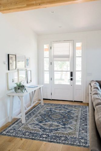 Rugland 3x5 Rug - Stain Resistant Washable Rug, Anti Slip Backing Rugs for Living Room, Vintage Tribal Area Rugs (TPR07-Navy, 3'x5') in White Scandinavian Entryway
