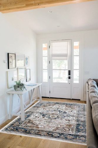 5x7 Area Rugs for Living Room Rugs: Washable Rugs Carpet for Living Room with Non-Slip Backing Non-Shedding Stain Resistant, Boho Floral Rugs for Dining Room Nursery Home Office (Blue Multi) in White Scandinavian Entryway