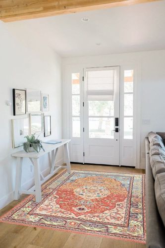 Yancorp 5'x7' Boho Area Rug for Bedroom Washable Rug Vintage Carpet Living Room Non Slip Hallway Runner Rug Indoor Floor Mats Colorful Entryway Rugs,Blue Orange Red Rug in White Scandinavian Entryway