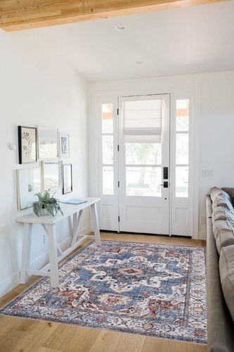 Area Rugs for Living Room Bedroom: 5x7 Washable Rug with Non-Slip Backing Non-Shedding Stain Resistant, Boho Floral Large Carpet for Dining Room Nursery Home Office Indoor Gray Blue/Brown in White Scandinavian Entryway