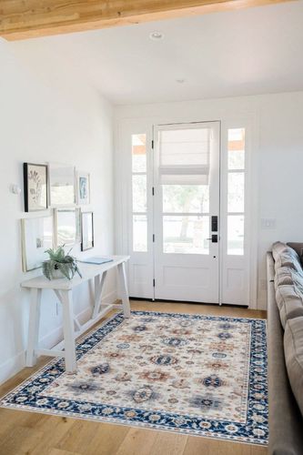 Gertmenian Boho Area Rug, 5x7 Standard Home Decor for Entryway, Bedroom, Living Room, Office, Kitchen Non Slip, Soft, Low-Pile, Printed Indoor Accent Rugs Border Micah Blue, 23093 in White Scandinavian Entryway