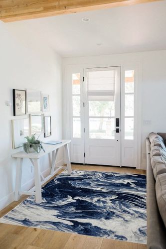 LUXE WEAVERS Marble Collection Blue Area Rug 5x7 Modern Abstract Clouds Swirl Bohemian Living Room Carpet in White Scandinavian Entryway