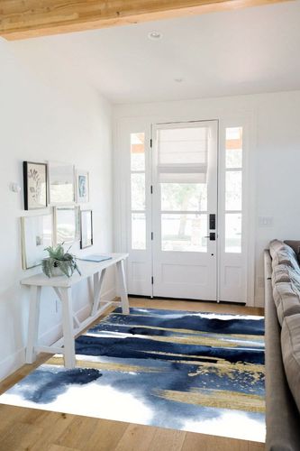 Navy Blue Gold Modern Distressed Aesthetic Area Rug for Living Room Bedroom Dining Room Home Office Bathroom Ultra Washable 5x7 Carpet Kitchen Soft Runner Rug in White Scandinavian Entryway
