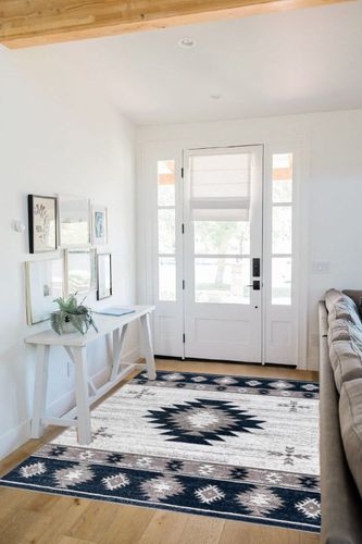 Well Woven Southwestern Rodrigo 5'3" x 7'3" Blue Area Rug in White Scandinavian Entryway