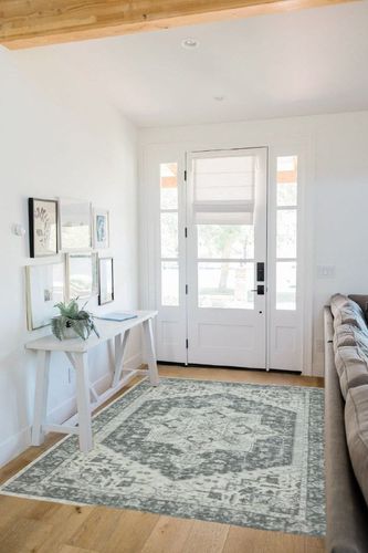 Boho Washable Area Rugs 5x7 Living Room Bedroom Non-Slip Persian Throw Rug,Large Office Dining Room Rug Accent Floor Carpet for Kitchen Laundry Room Entrance Dorm Room,Grey/Cream in White Scandinavian Entryway