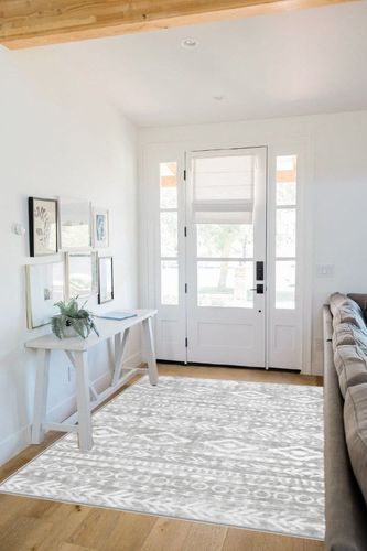 Lahome Farmhouse Moroccan Area Rug, Washable 5x7 Kids Playroom Area Rug Large Soft Bedroom Dining Room Rug, Rustic Tribal Grey and White Entryway Office Stain Resistant Floor Carpet in White Scandinavian Entryway