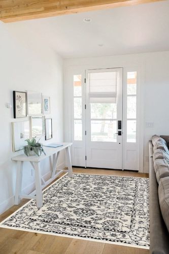 Well Woven Palace Oriental Ivory Grey Black 5'3" x 7' Area Rug in White Scandinavian Entryway